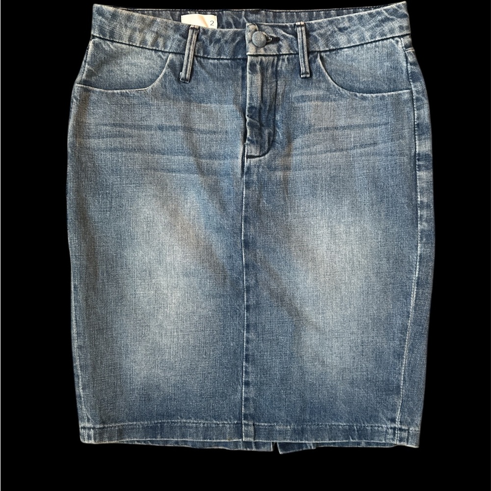 GAP Blue Denim Pencil Skirt Knee-Length Split Back Women’s - 2